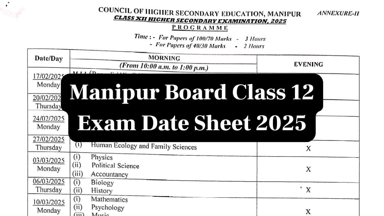 COHSEM Manipur Board HSE Class 12 Date Sheet 2025 Released @cohsem.nic.in: Check details here