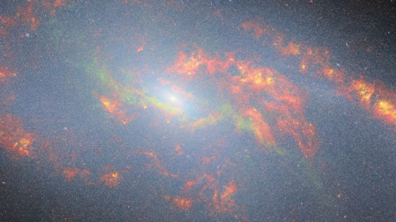 Galaxy M106, observed by the JWST, was used to verify Hubble's measurements.(NASA/ESA)