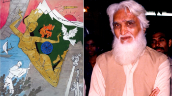 'Bharat Bhagya Vidhata' by MF Husain (right). (Images via DAG and Wikimedia Commons)