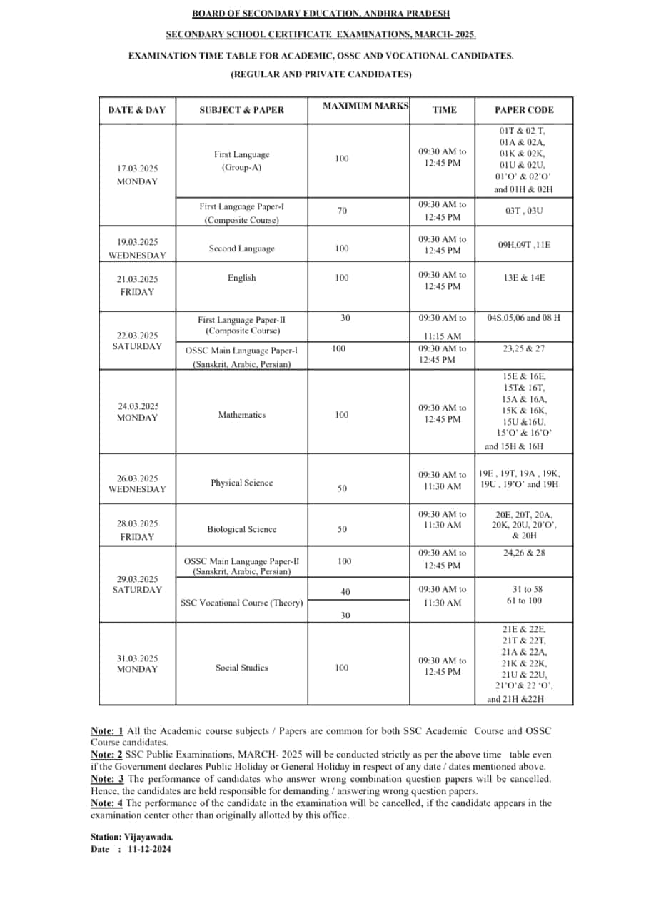 AP SSC Exam Date 2025 released bse.ap.gov.in BSEAP Class 10th Time