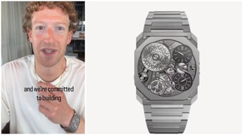 Mark Zuckerberg flaunting the Bulgari Octo Finissimo Ultra COSC. (Right Image: bulgari.com)