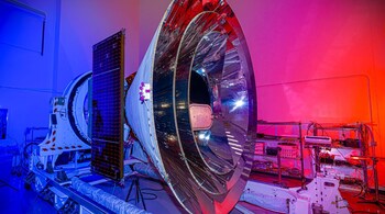 NASA’s SPHEREx space observatory was photographed at BAE Systems in Boulder, Colorado, in November 2024 after completing environmental testing. (Image: NASA)