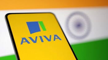 The Indian flag and Aviva logo are seen in this illustration picture