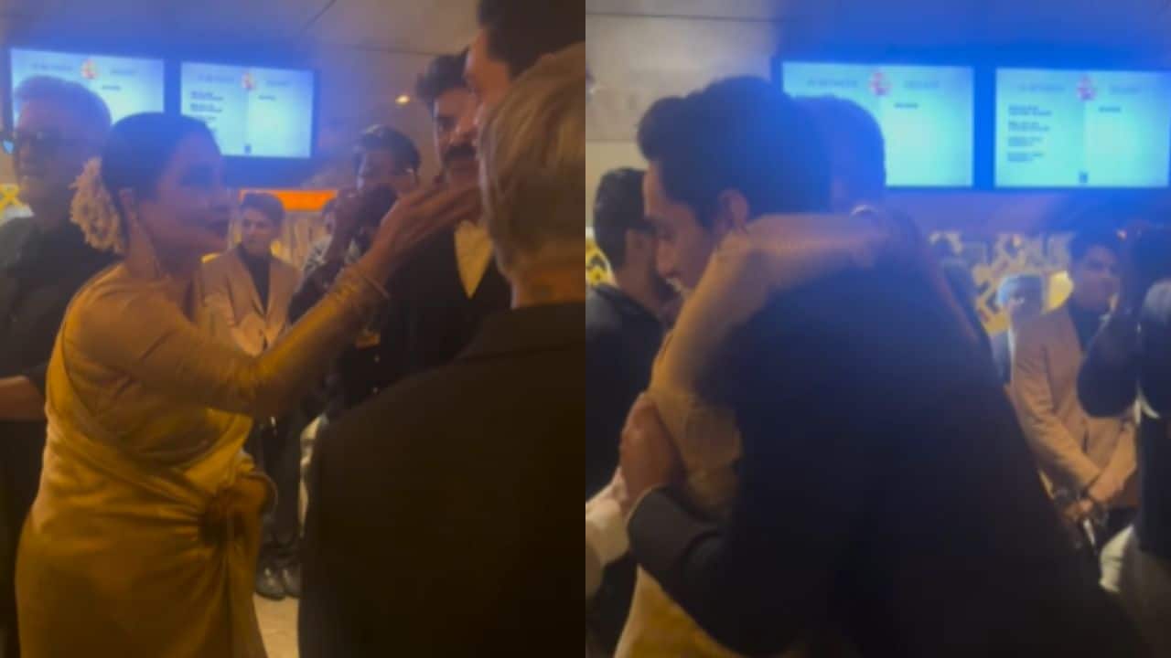 Actress Rekha hugs Amitabh Bachchan's grandson Agastya during Raj Kapoor's 100th Birth Anniversary celebration, watch video