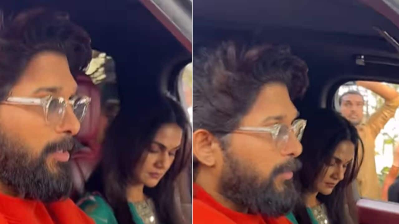Allu Arjun arrives at Chiranjeevi's house with wife Sneha and kids after release from jail, watch