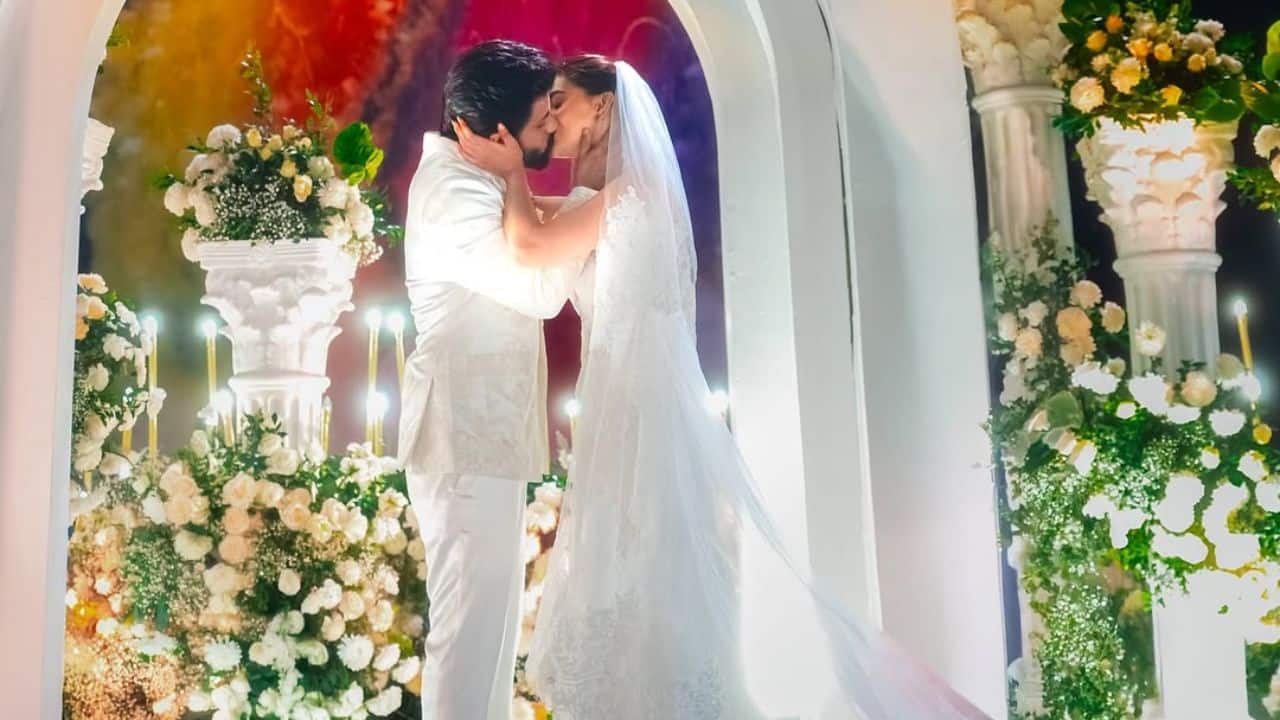 Keerthy Suresh and Antony Thattil seal it with a kiss in first pic from their Christian wedding ceremony - view pic