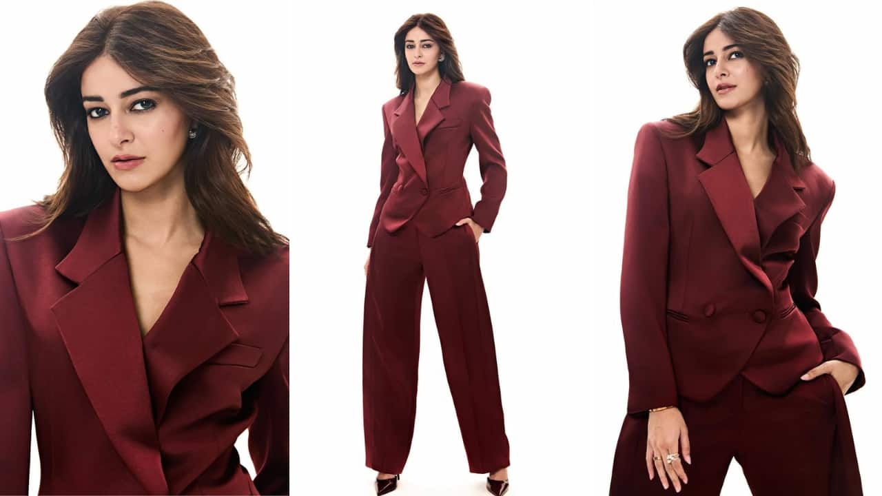 Ananya Panday aces the cool boss babe look in cherry red pantsuit and sparkling jewels