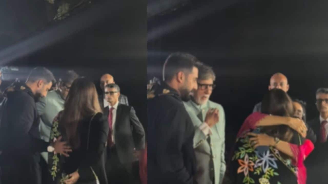 Abhishek Bachchan takes care of Aishwarya Rai Bachchan as they arrive for Aaradhya's annual day function with Amitabh Bachchan, watch 