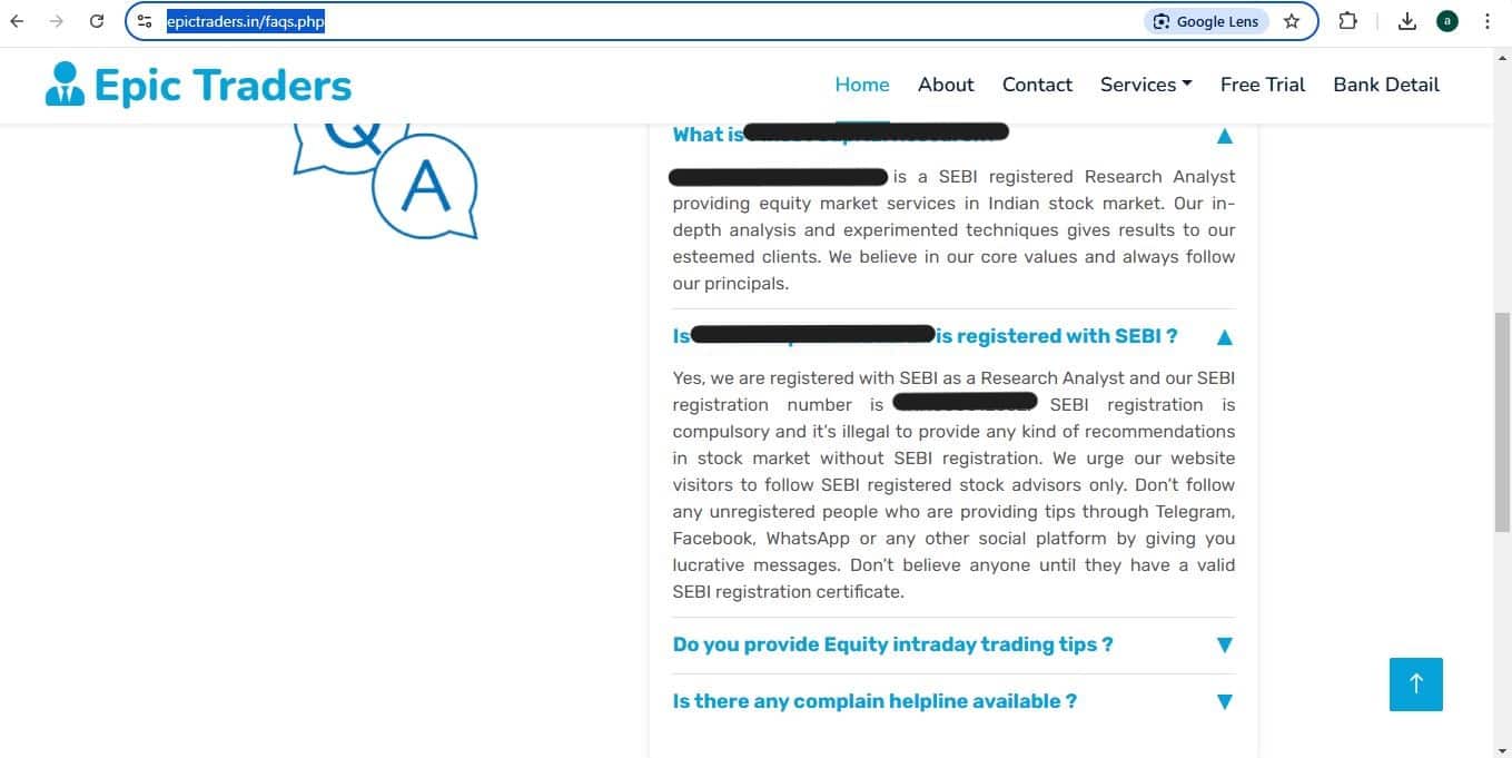 Screenshot of Epic Traders' website