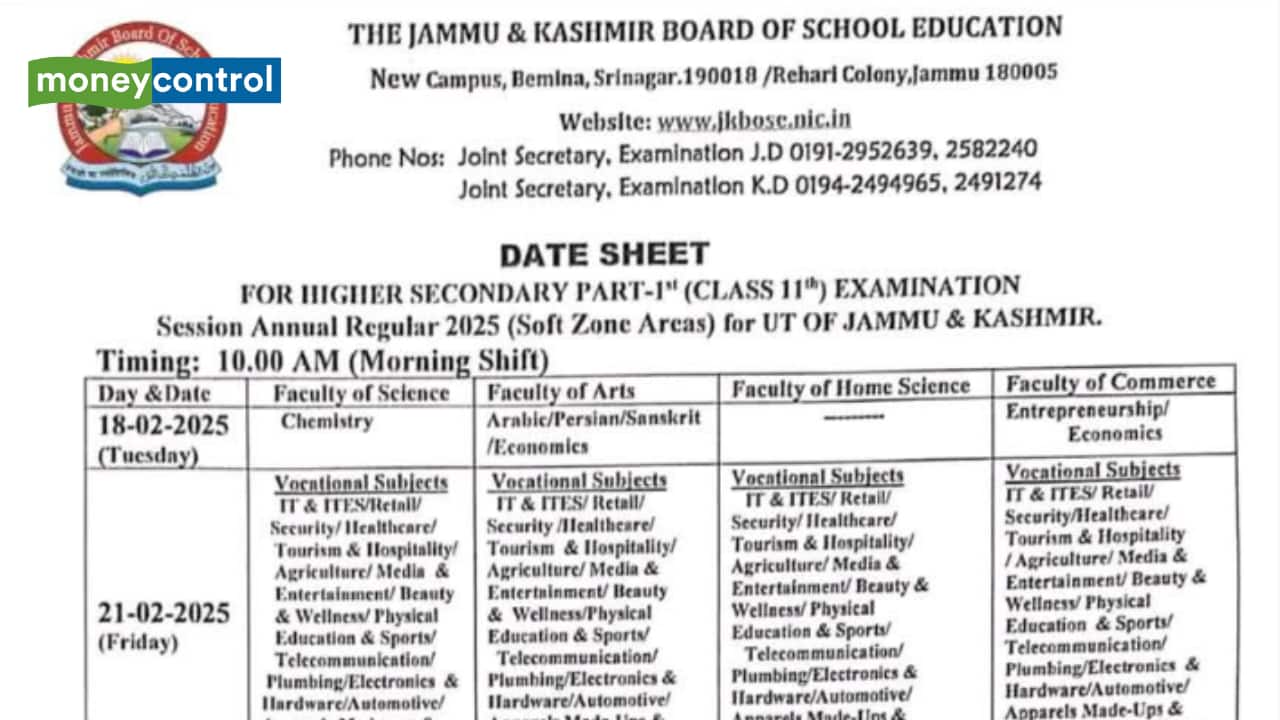 JKBOSE Class 11 Date Sheet 2024 OUT: Exams to be held from February 18 to March 18, complete timetable here
