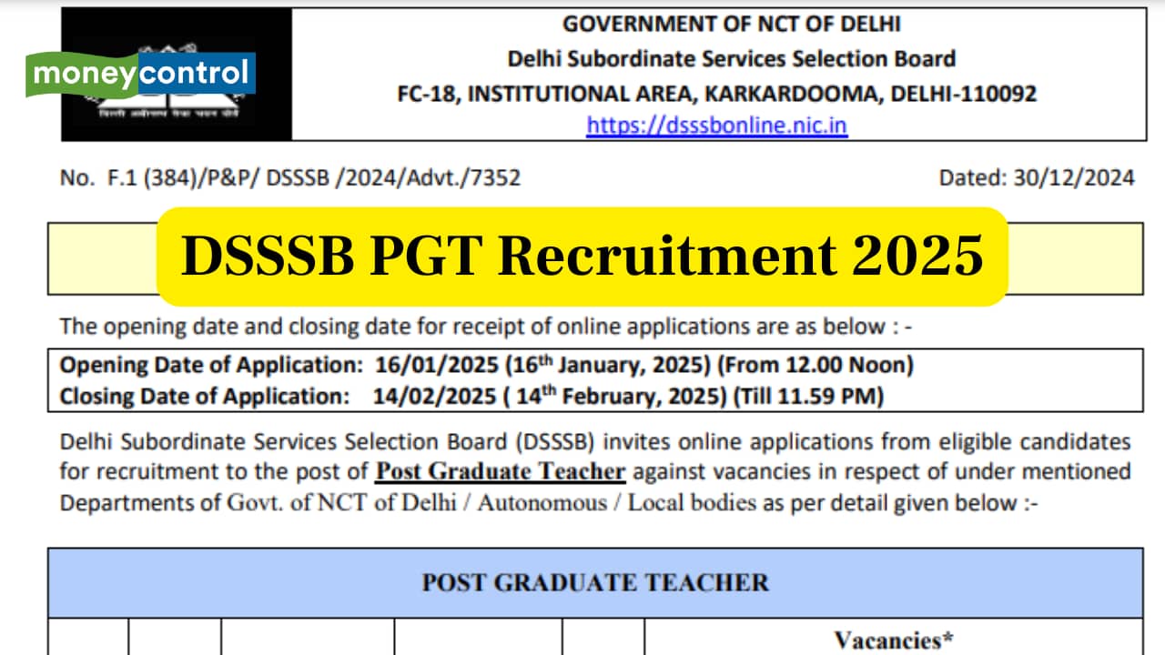 DSSSB Teacher Recruitment 2025: Notification released for 432 PGT posts, application begins on January 16