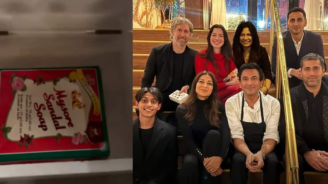Chef Vikas Khanna gifts Mysore Sandal soap to Hollywood star Anne Hathaway at his New York bungalow restaurant