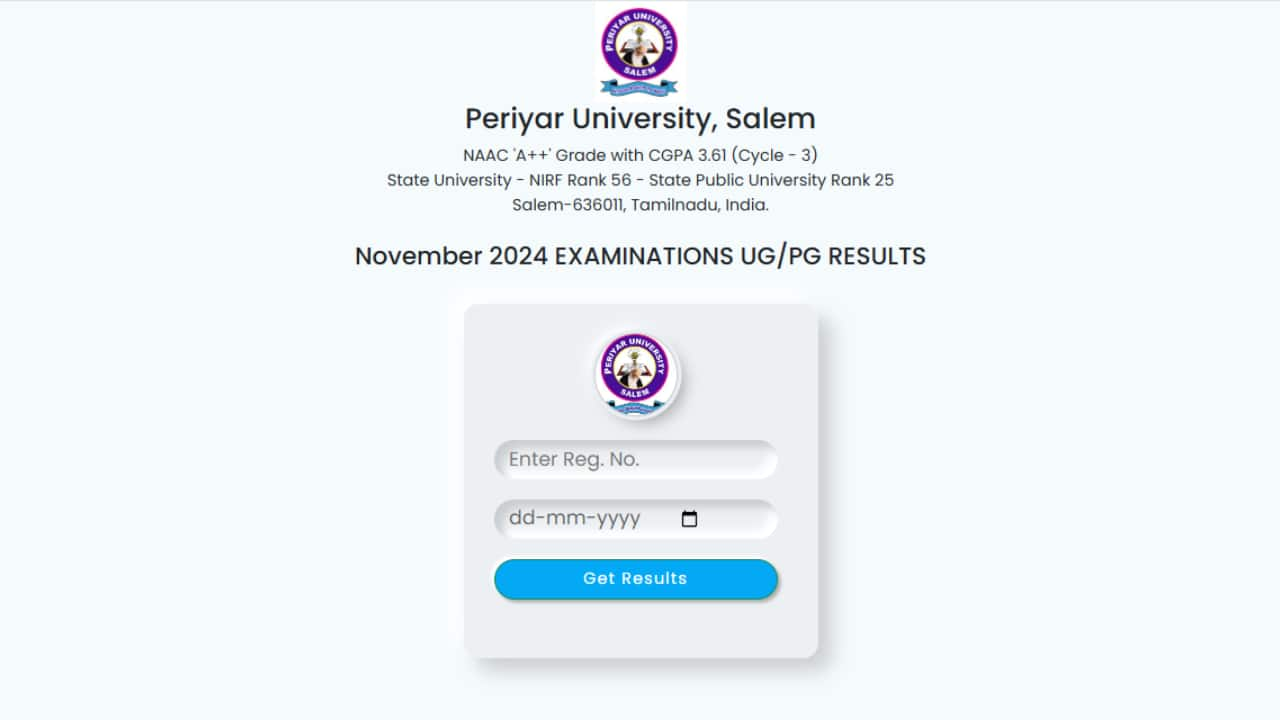 Periyar University result 2024 for November exam declared @periyaruniversity.ac.in; direct link here