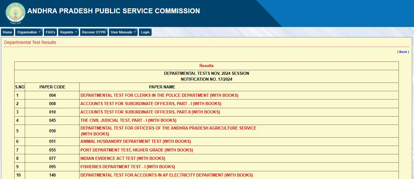 APPSC Departmental Test Result 2024 out @ psc.ap.gov.in, direct link here