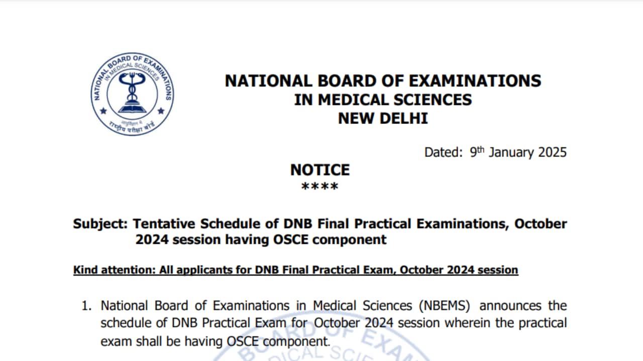 DNB Final Practical Exam Date Released at natboard.edu.in for October 2024 Session, Direct Link Here
