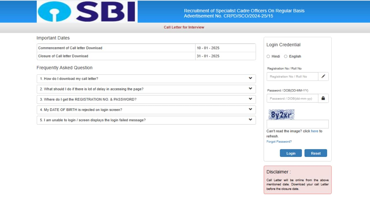 SBI SCO Interview Admit Card Released, Direct Link to Download Here