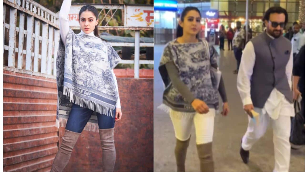 Sara Ali Khan repeats her Luxe Christian Dior Poncho worth Rs 1,15,000 for airport look, see pics