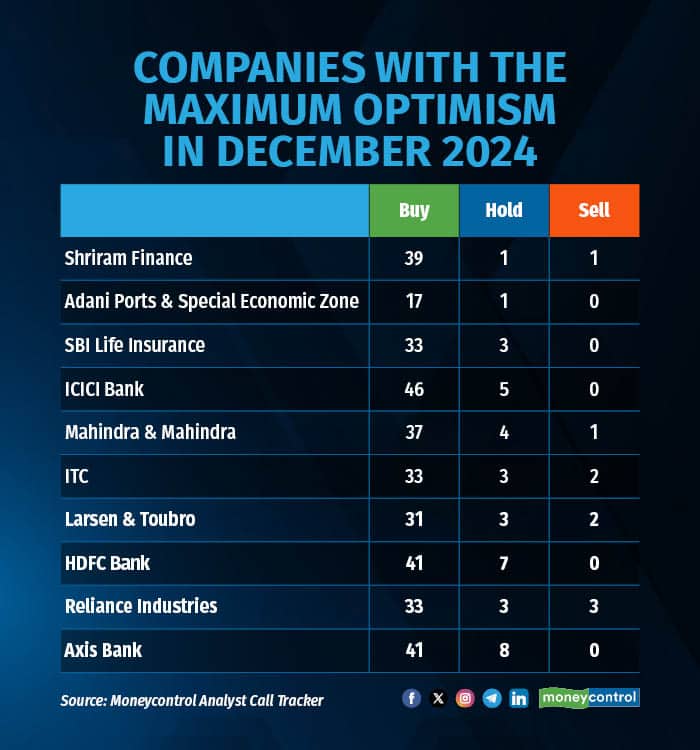 Companies with the maximum optimism in December 2024