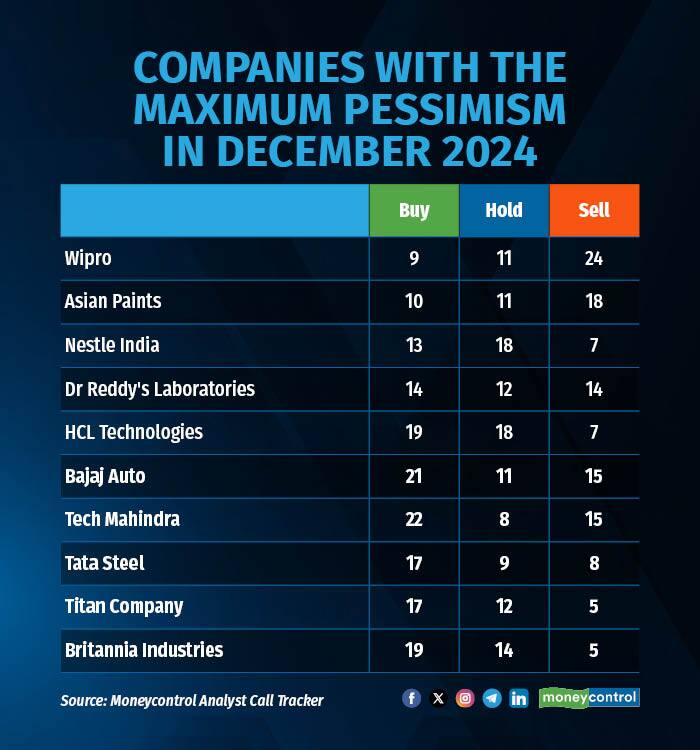 Companies with the maximum pessimism in December 2024