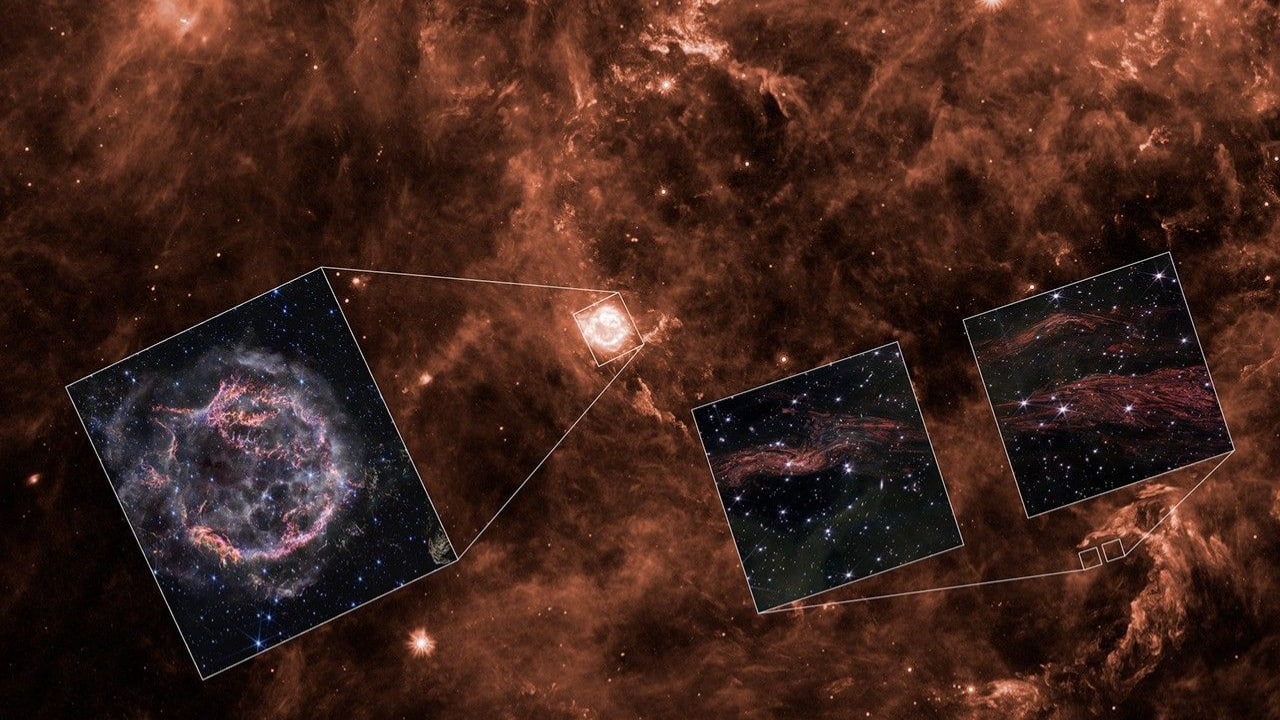 This background image of the region around supernova remnant Cassiopeia A was released by NASA’s Spitzer Space Telescope in 2008. (Image: NASA)
