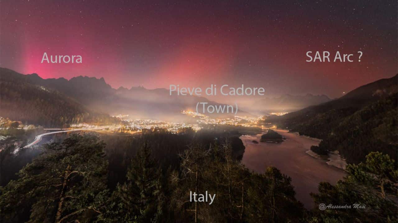 NEW YEAR'S AURORA: On January 1, 2025, a stunning sky over Italy featured two red glows: a red aurora and a possible SAR arc, both caused by solar activity, showcasing Earth's dynamic atmosphere. NEW YEAR'S AURORA: On January 1, 2025, a stunning sky over Italy featured two red glows: a red aurora and a possible SAR arc, both caused by solar activity, showcasing Earth's dynamic atmosphere.