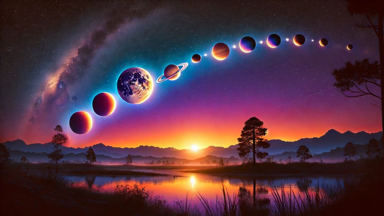 PLANETARY PARADE: A six-planet alignment or parade will form an arc in the early night sky, peaking in visibility on January 17–18. Venus, Saturn, Jupiter, and Mars will align in a spectacular display. Venus and Saturn will appear low in the southwest shortly after sunset, with Jupiter shining brightly above them. Meanwhile, Mars will glow prominently in the eastern sky. PLANETARY PARADE: A six-planet alignment or parade will form an arc in the early night sky, peaking in visibility on January 17–18. Venus, Saturn, Jupiter, and Mars will align in a spectacular display. Venus and Saturn will appear low in the southwest shortly after sunset, with Jupiter shining brightly above them. Meanwhile, Mars will glow prominently in the eastern sky.