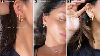 Through her stories, Suhana revealed that she is ‘trying to revive the piercings’ on her ears, and she has several of them (Images: @suhanakhan2/Instagram)