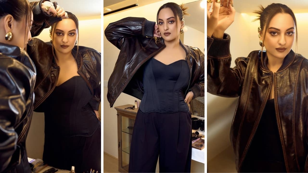 Get inspired by Sonakshi Sinha's cool biker jacket look for casual outings