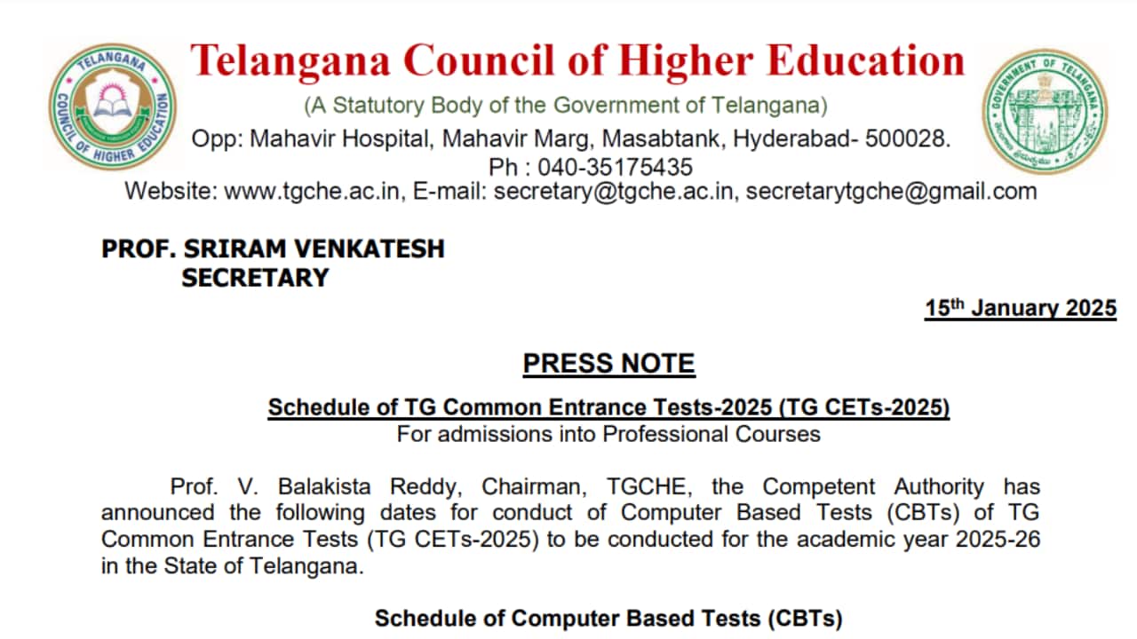 TGCET 2025 Schedule Released on tgche.ac.in; Check Exam Dates Here