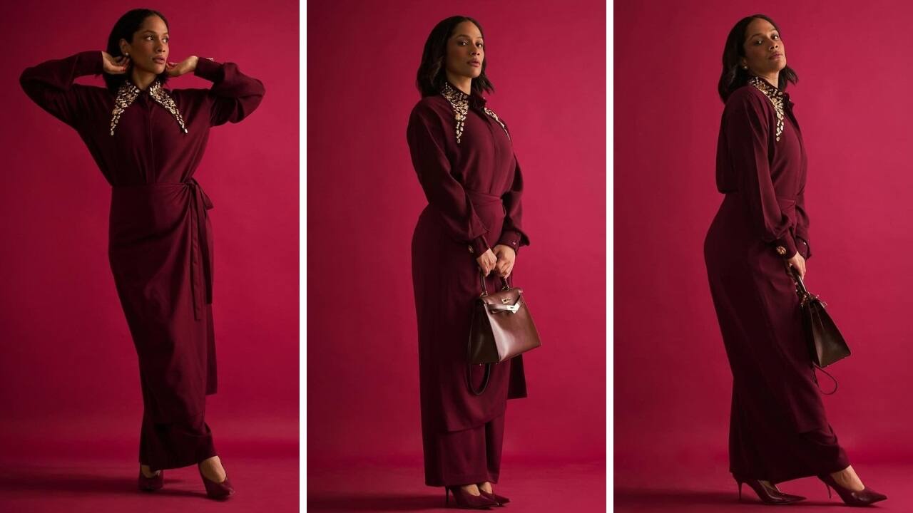 New mom Masaba Gupta serves style goals in wine wrap wkirt dress; Pics New mom Masaba Gupta serves style goals in wine wrap wkirt dress; Pics