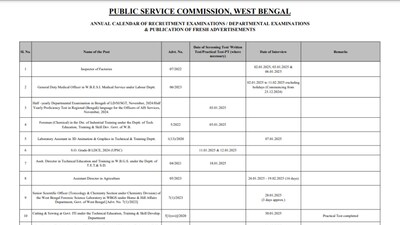 WBPSC Recruitment Exam Calendar 2025 Out, Check Schedule PDF Here