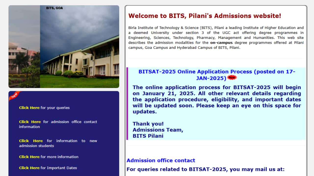 BITSAT 2025 Registration Begins January 21, Check Details Here