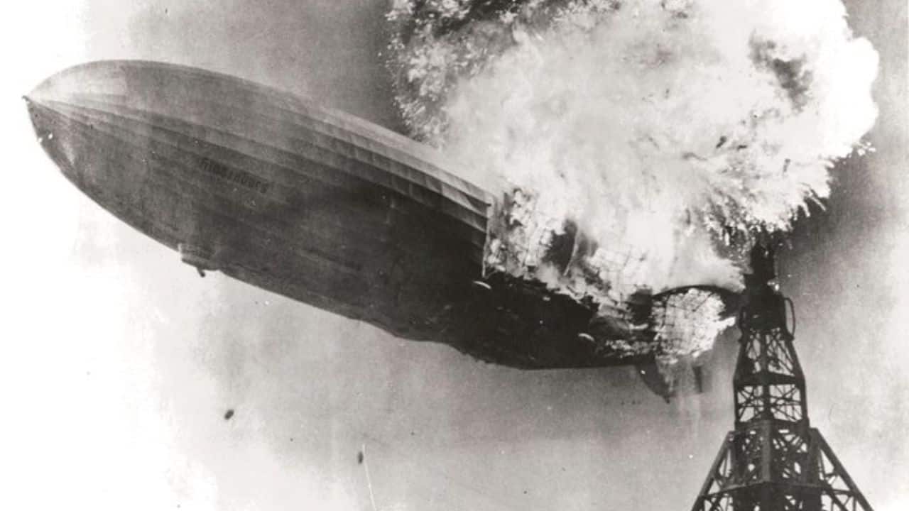 TRAGIC END: The airship era ended with the Hindenburg disaster on 6 May 1937. The explosion killed 35 of 97 people aboard. The cause remains debated, and the iconic event, captured on camera, led to the cancellation of future Hindenburg-class models.(Image: @BlimpMedia/X)