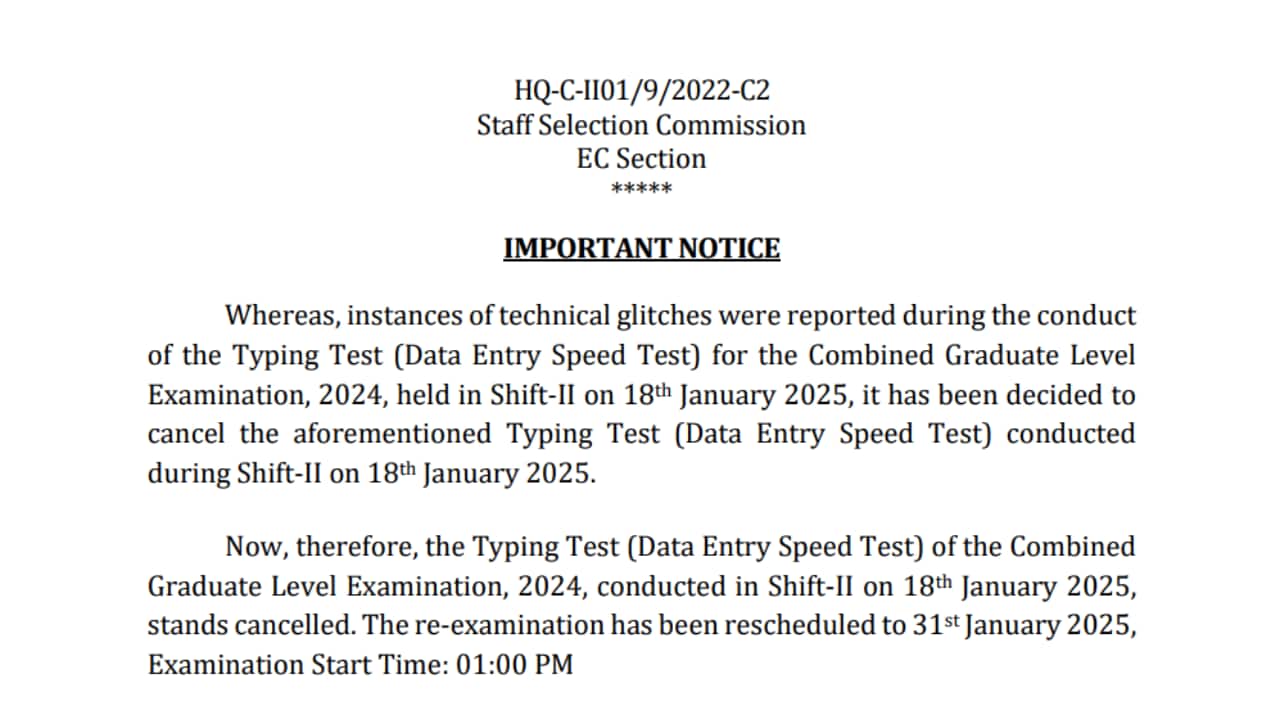 SSC CGL Typing Test 2025 Cancelled Due to Technical Issues; Check Revised Schedule Here