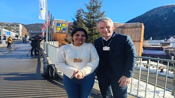 Peter Koerte, member of the managing board, Siemens along with Moneycontrol's Chandra R Srikanth