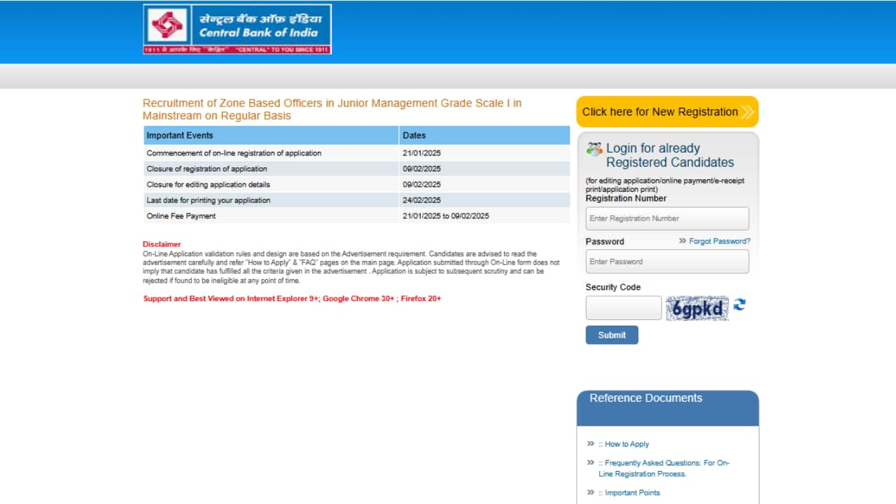 Central Bank Of India ZBO Recruitment 2025: Registration Begins for 266 Posts, Apply by Feb 9