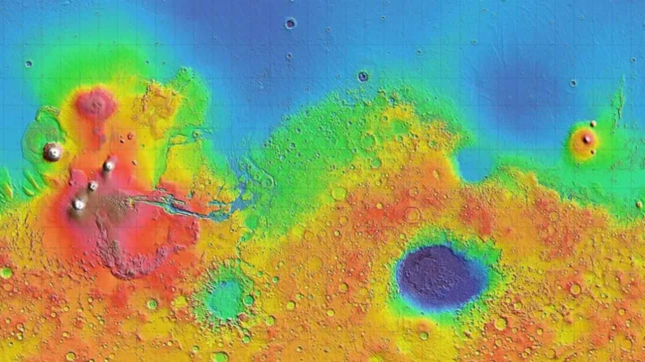 Mars’ surface shows a striking contrast in elevation between its northern and southern hemispheres, a phenomenon known as the Martian dichotomy. (Image: NASA)