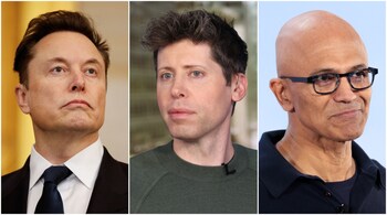 Tesla and SpaceX CEO Elon Musk, OpenAI CEO Sam Altman, and Microsoft CEO Satya Nadella (Image credit: AFP)