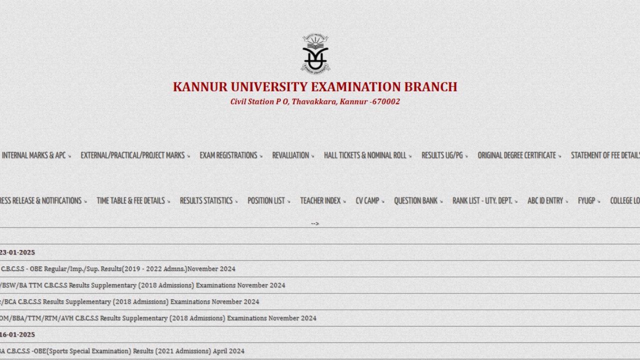 Kannur University Result 2025 Out for 5th Semester Exam, Direct link here