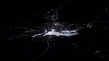 2025 Maha Kumbh Mela Ganges River pilgrimage from the ISS at night. (Image: @astro_Pettit/X)