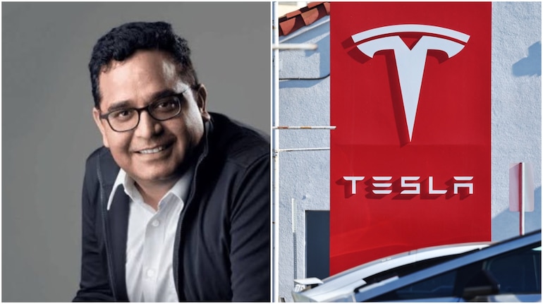 Paytm founder Vijay Shekhar Sharma reshared a video of Tesla EV on X. (Image credit: X, AFP)