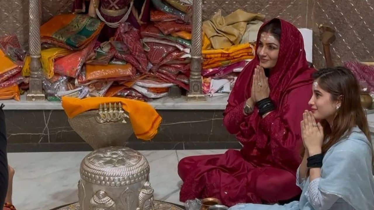 Rasha Thadani and her mother Raveena Tandon seek blessings at Nageshwaram temple, watch