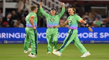 Oval Invincibles celebrate during The Hundred Final in August 2024.