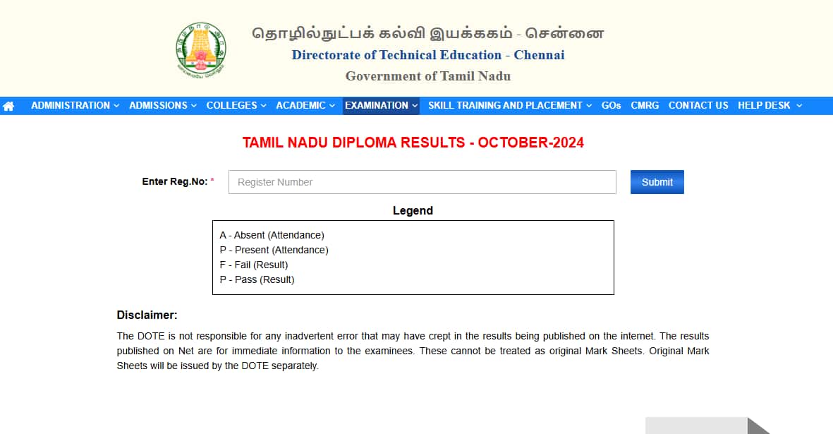 TNDTE Diploma Result 2025 declared at dte.tn.gov.in; direct link here