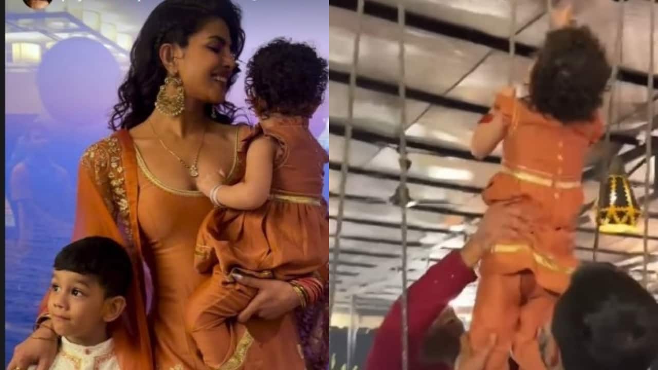Priyanka Chopra shares sweet moment with daughter Malti as she tries to climb a rope at brother's wedding