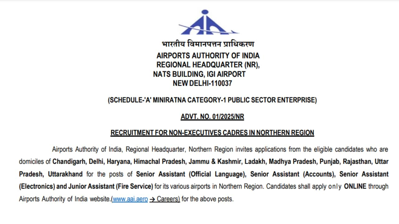 AAI Recruitment 2025 Registration begins for 224 NonExecutive posts