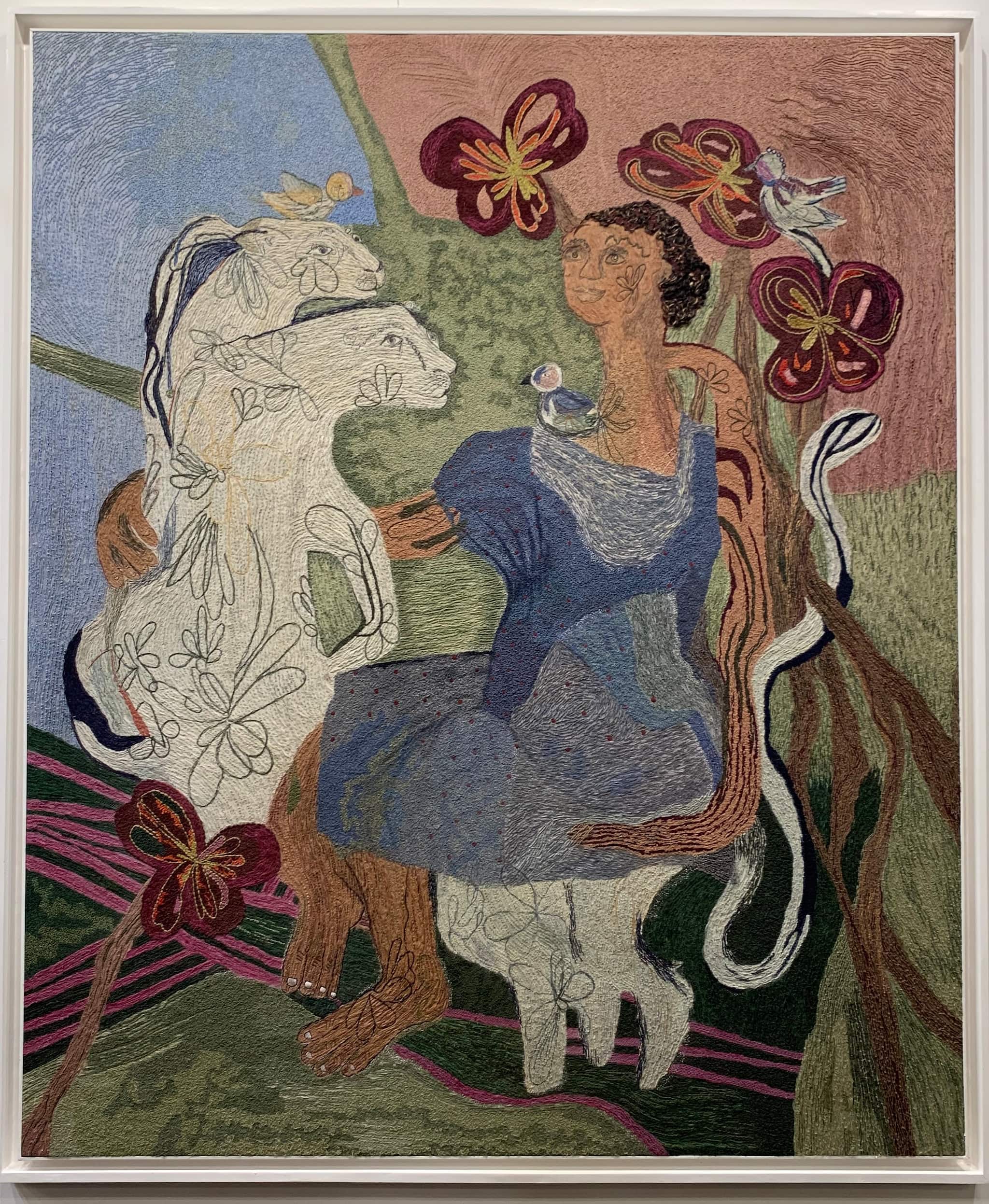 Or this piece titled 'Towards Light IV' by the Chanakya School of Craft. This 5.3 x 6.4 feet work is made with cotton, jute, linen and raw silk thread. Incidentally, Karishma Swali and the Chanakya Foundation also launched the Swali Craft Prize at IAF 2025. The prize comes with a Rs 11 lakh grant and a residency at the Chanakya School of Craft in Mumbai.