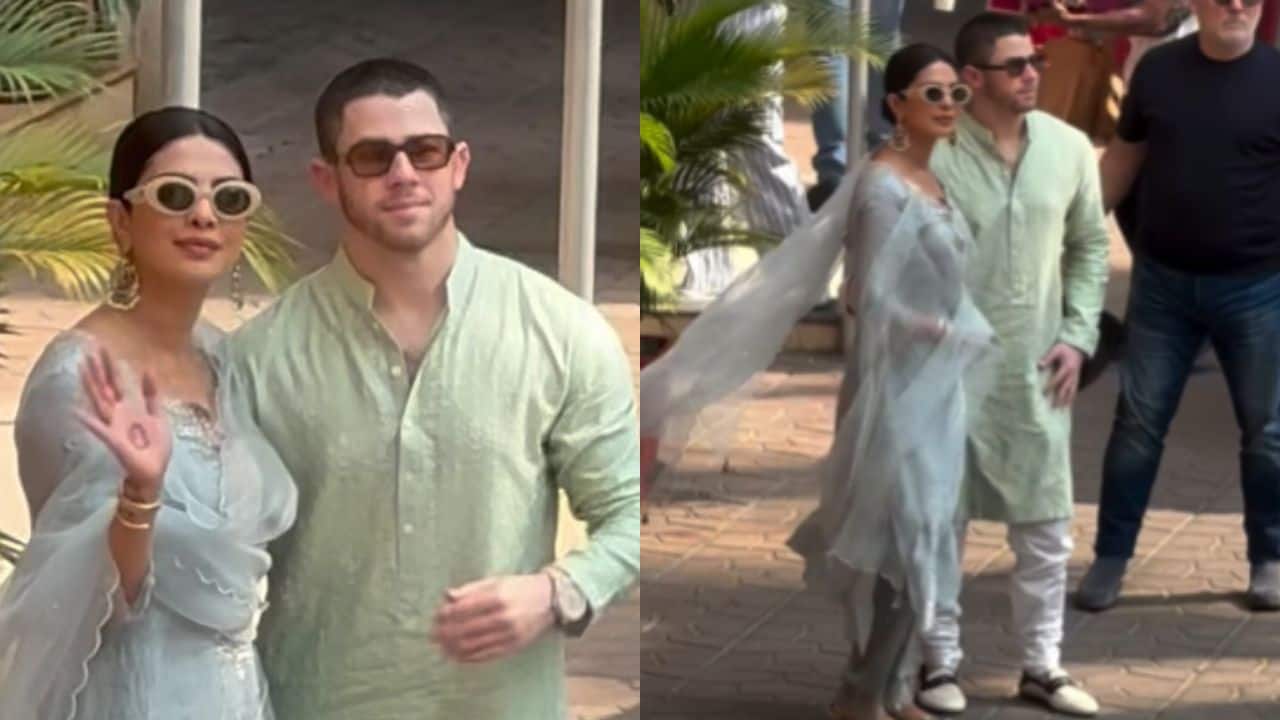 Priyanka Chopra and Nick Jonas twin in elegant ethnic wear as the step out in Mumbai