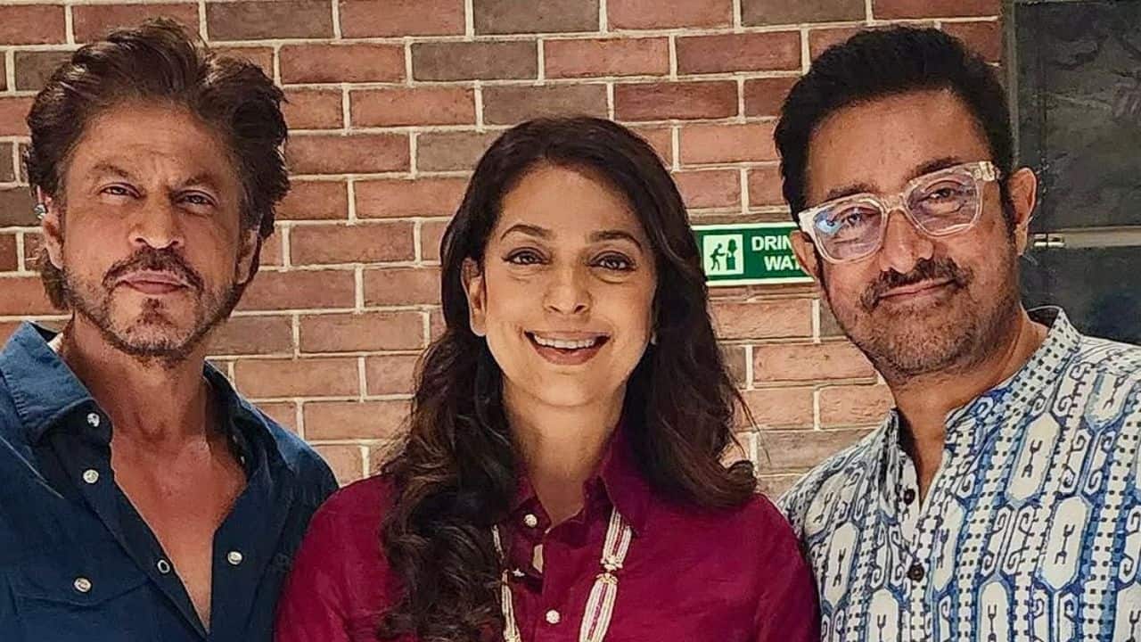 Juhi Chawla shares glimpse of nostalgic reunion with co-stars Shah Rukh Khan and Aamir Khan, writes, "It is a rare and precious moment"