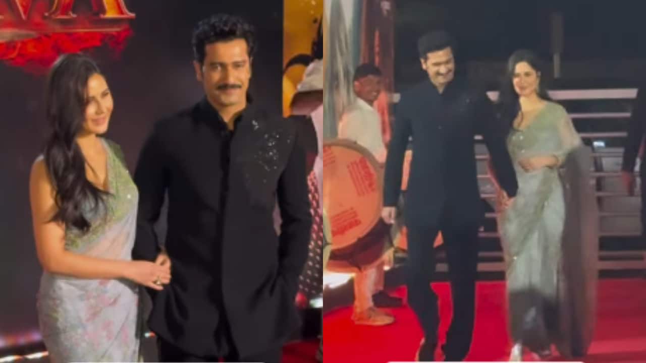 Vicky Kaushal and Katrina Kaif walk hand-in-hand at Chhaava premiere, watch video